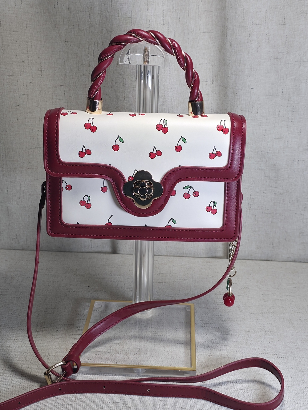 Cherry Print Top-Handle Crossbody Bag - Red & White